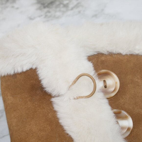 SO Boots Abigail Suede Winter Faux Fur Lined Tan Button Chestnut Women's 8 - Picture 3 of 12